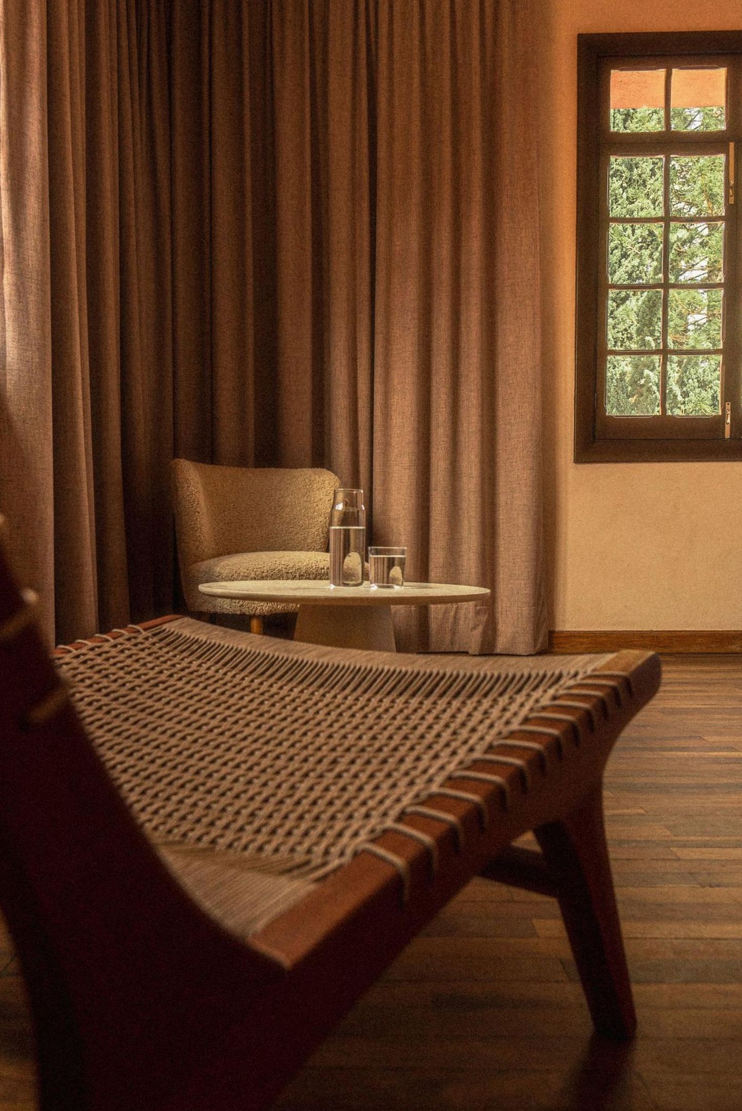 Elegant hotel suite lighting and furniture